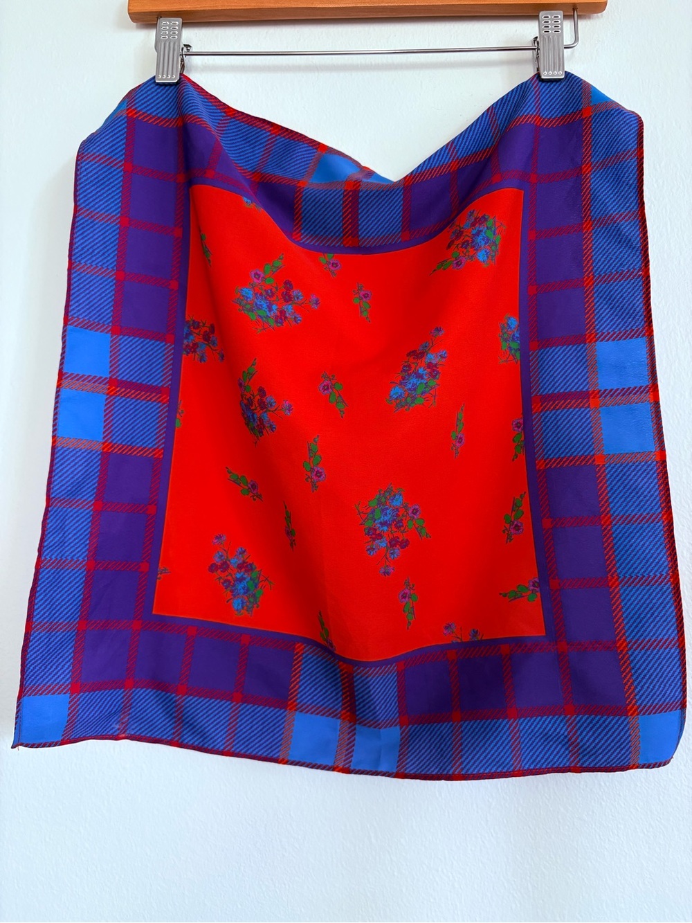 Urban Outfitters Red and Purple Floral Plaid Scarf